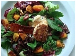 Butternut Squash Salad with Crispy Goat Cheese Rounds & Pomegranate Vinaigrette