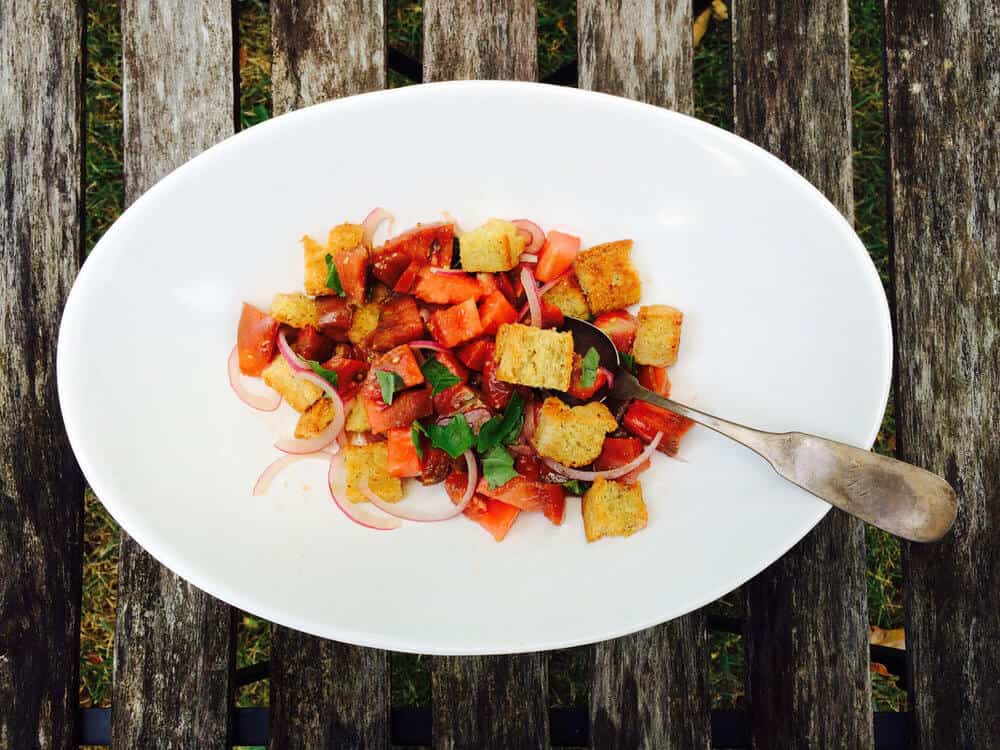 Cornbread Panzanella on a plate