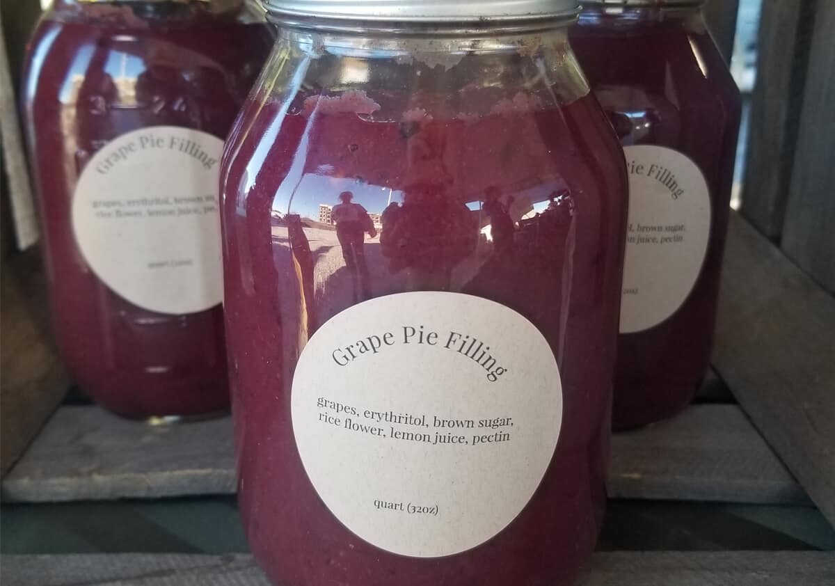 Grape pie filling in mason jars